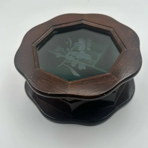 Wooden Octagonal Ring Earring Holder Jewelry Box with Glass Top Styled by Mele - Picture 7 of 9